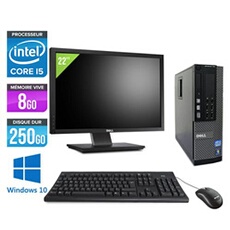 Ordinateur Optiplex 790 SFF + Ecran 22'' - Noir - Intel Core i5-2400 / 3.10 GHz - RAM 8 Go - HDD 250 go - DVD - Gigabit Ethernet - Windows 10
