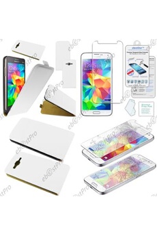 ebestStar ® Housse Coque Etui en PU cuir à rabat ultra fine (SLIM case) pour Samsung Galaxy Grand Prime SM-G530FZ G530F, Grand Prime Value Edition SM-G531F, Couleur Blanc + Film Verre Trempé