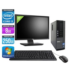 Ordinateur Optiplex 790 SFF + Ecran 22'' - Noir - Intel Core i3-2120 / 3.30 GHz - RAM 8 Go - HDD 250 Go - DVDRW - Gigabit Ethernet - Windows 7