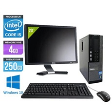 Pc Optiplex 7010 SFF + Ecran 20'' - Noir - Intel Core i5-3470 / 3.20 GHz - RAM 4 Go - HDD 250 Go - DVDRW - Gigabit Ethernet - Windows 10