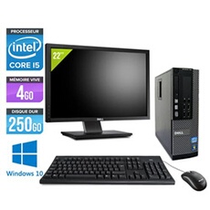 Pc Optiplex 7010 SFF + Ecran 22'' - Noir - Intel Core i5-3470 / 3.20 GHz - RAM 4 Go - HDD 250 Go - DVDRW - Gigabit Ethernet - Windows 10
