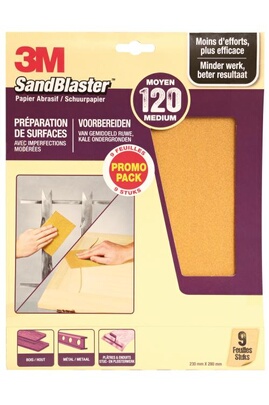 Feuille abrasive et papier pour ponceuse Sandblaster Lot de 9 Feuilles  abrasives Grain P120 moyen décapage peinture