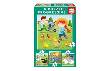Puzzle Educa 4 puzzles progressifs : animaux de la ferme