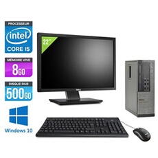 Pc Optiplex 7010 SFF + Ecran 22'' - Noir - Intel Core i5-3470 / 3.20 GHz - RAM 8 Go - HDD 500 Go - DVDRW - Gigabit Ethernet - Windows 10