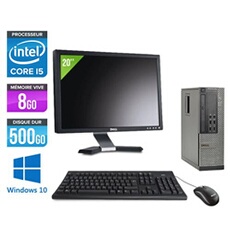 Pc Optiplex 7010 SFF + Ecran 20'' - Noir - Intel Core i5-3470 / 3.20 GHz - RAM 8 Go - HDD 500 Go - DVDRW - Gigabit Ethernet - Windows 10
