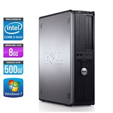 Unité centrale Optiplex 780 Desktop - Gris - Intel Core 2 Duo E7500 / 2.93 GHz - RAM 8 Go - HDD 500 Go - DVD - Gigabit Ethernet - Windows 7