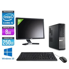 Pc Optiplex 790 Desktop + Ecran 20'' - Noir - Intel Core i5-2400 / 3,10 GHz - RAM 8 Go - HDD 250 Go - DVD - Gigabit Ethernet - Windows 10