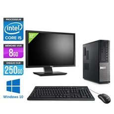 Pc Optiplex 790 Desktop + Ecran 22'' - Noir - Intel Core i5-2400 / 3,10 GHz - RAM 8 Go - HDD 250 Go - DVD - Gigabit Ethernet - Windows 10