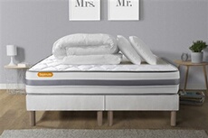 Pack matelas 160x200 + double sommiers 80x200 Memo Spring Ressorts ensachés 3 zones MAXI épaisseur + Couette + 2 oreillers