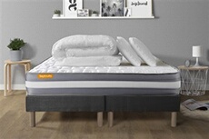 PACK matelas 180x200 + double sommiers gris 90x200 Memo Plus Mémoire de forme 3 zones + 2 oreillers + couette
