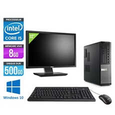 Pc Optiplex 790 Desktop + Ecran 22'' - Noir - Intel Core i5-2400 / 3,10 GHz - RAM 8Go - HDD 500 Go - DVD - Gigabit Ethernet - Windows 10