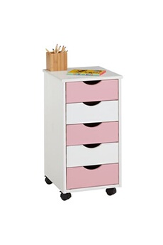caisson et casier de bureau idimex caisson de bureau sur roulettes lagos, avec 5 tiroirs lasuré blanc et rose