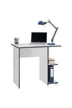 bureau pour enfant ou adulte nova, bureau informatique table d'ordinateur rangement ouvert 2 tablettes en mélaminé blanc mat et gris
