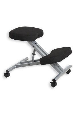 Chaise et Tabouret de bar Idimex Tabouret ergonomique ROBERT siège ajustable repose genoux chaise de bureau sans dossier, en métal et assise rembourrée noir