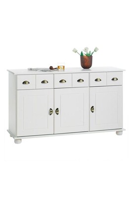 Chaise et Tabouret de bar Idimex Buffet COLMAR commode bahut vaisselier meuble bas rangement avec 3 tiroirs et 3 portes, en pin massif lasuré blanc