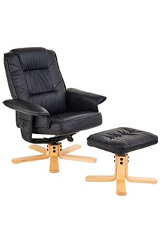 fauteuil de relaxation avec repose-pieds charly, en synthétique noir
