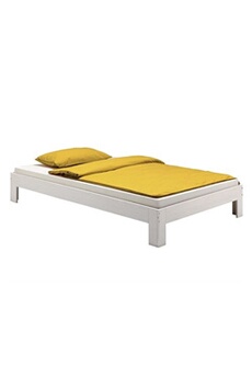 lit futon thomas, en pin massif, 100 x 200 cm, lasuré blanc