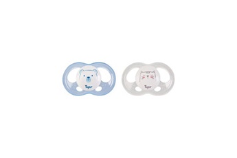 Tétine biberon Tigex Tigex 2 sucettes soft touch silicone taille 6-18 m ourson chat