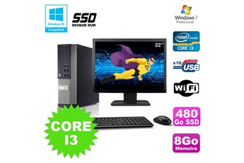 Pc De Bureau Dell Lot Pc Dell Optiplex 7010 Sff Core I3 3.1Ghz 8Go 480Go Ssd Dvd Wifi W7 +Ecran 22