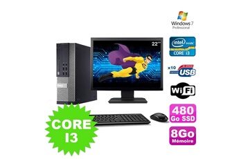 PC De Bureau Dell Lot PC Dell Optiplex 990 Sff I3-2120 3.3Ghz 8Go 480Go SSD Dvd WiFi W7 + Ecran 22"