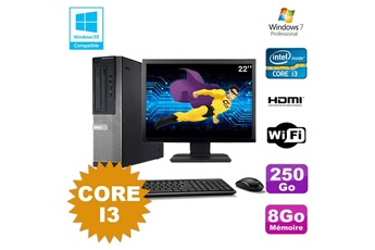 PC De Bureau Dell Lot PC Dell Optiplex 3010 Dt Core I3 3.1Ghz 8Go 250Go Dvd WiFi W7 + Ecran 22