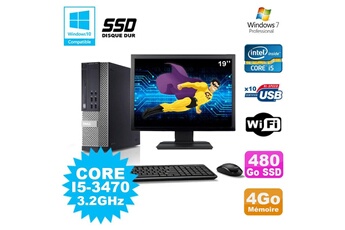 PC De Bureau Dell Lot PC Dell Optiplex 790 Sff Core i5-3470 3.2Ghz 4Go 480Go SSD WiFi W7 +Ecran 19
