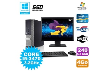 PC De Bureau Dell Lot PC Dell Optiplex 790 Sff Core i5-3470 3.2Ghz 4Go 240Go SSD WiFi W7 + Ecran 22