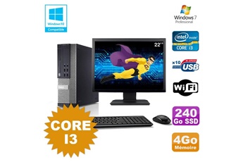 PC De Bureau Dell Lot PC Dell Optiplex 7010 Sff Core I3 3.1Ghz 4Go 240Go SSD Dvd WiFi W7 +Ecran 22