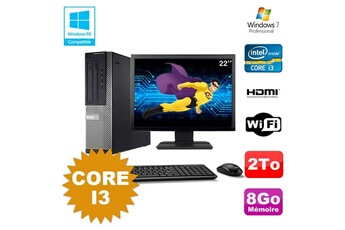 PC De Bureau Dell Lot PC Dell Optiplex 3010 Dt Core I3 3.1Ghz 8Go 2To Dvd WiFi W7 + Ecran 22