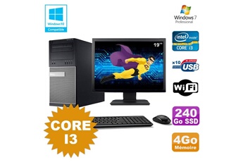 PC De Bureau Dell Lot PC Tour Dell 790 Core I3 3.1Ghz 4Go 240Go SSD Dvd WiFi Win 7 + Ecran 19"