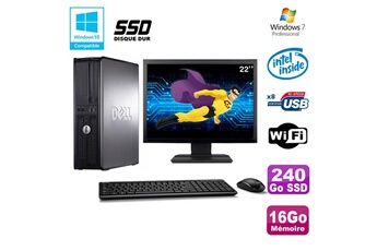 PC De Bureau Dell Lot PC Dell Optiplex 780 Dt Intel E7500 2.93Ghz 16Go 240Go SSD WiFi W7 + Ecran 22"