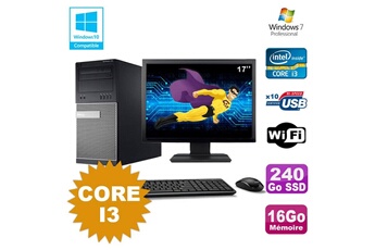 PC De Bureau Dell Lot PC Tour Dell 790 Core I3 3.1Ghz 16Go 240Go SSD Dvd WiFi Win 7 + Ecran 17"