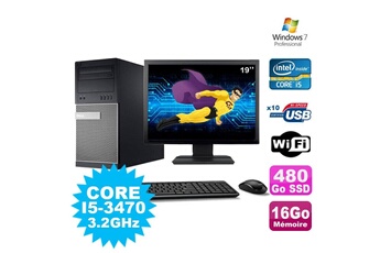 PC De Bureau Dell Lot PC Tour Dell Optiplex 7010 i5-3470 3.2Ghz 16Go 480Go SSD WiFi W7 + Ecran 19"
