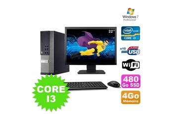 PC De Bureau Dell Lot PC Dell Optiplex 990 Sff I3-2120 3.3Ghz 4Go 480Go SSD Dvd WiFi W7 + Ecran 22"