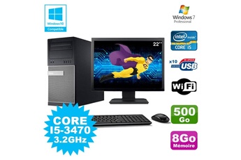 PC De Bureau Dell Lot PC Tour Dell 790 Intel i5-3470 3.2Ghz 8Go 500Go Dvd WiFi Win 7 + Ecran 22"