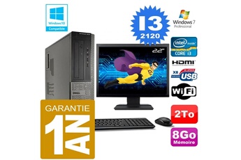 PC De Bureau Dell PC Dell 3010 Dt Core I3-2120 Ram 8Go Disque 2 To WiFi W7 Ecran 22"