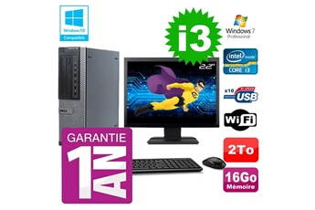 PC De Bureau Dell PC Dell 790 Dt Intel I3-2120 16Go Disque 2To Graveur WiFi W7 Ecran 22"