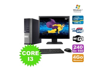 PC De Bureau Dell Lot PC Dell Optiplex 990 Sff I3-2120 3.3Ghz 4Go 240Go SSD Dvd WiFi W7 + Ecran 22"