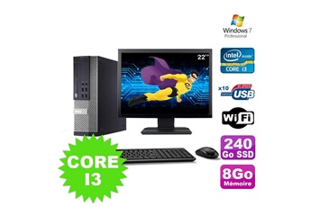 PC De Bureau Dell Lot PC Dell Optiplex 990 Sff I3-2120 3.3Ghz 8Go 240Go SSD Dvd WiFi W7 + Ecran 22"