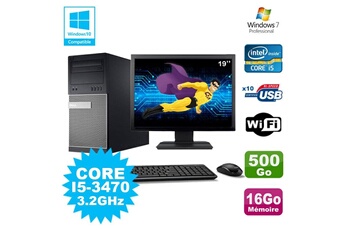 PC De Bureau Dell Lot PC Tour Dell 790 Intel i5-3470 3.2Ghz 16Go 500Go Dvd WiFi Win 7 + Ecran 19"