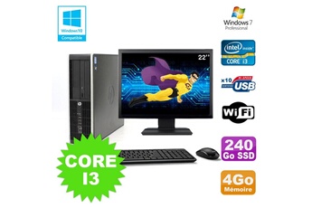 PC De Bureau HP Lot PC HP Elite 8200 Sff Core I3 3.1Ghz 4Go 240Go SSD Dvd WiFi W7 + Ecran 22