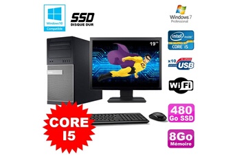 PC De Bureau Dell Lot PC Tour Dell 790 Core i5 3.1Ghz 8Go 480Go SSD Dvd WiFi Win 7 + Ecran 19"
