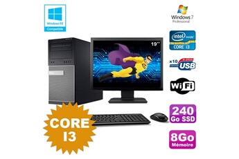 PC De Bureau Dell Lot PC Tour Dell 790 Core I3 3.1Ghz 8Go 240Go SSD Dvd WiFi Win 7 + Ecran 19"