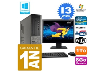 Pc De Bureau Dell Pc Dell 3010 Dt Core I3-2120 Ram 8Go Disque 1 To Wifi W7 Ecran 22"