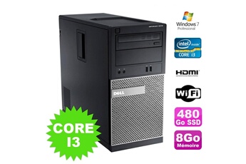 PC De Bureau Dell PC Tour Dell Optiplex 3010 Mt Intel I3-2120 Graveur 8Go 480Go SSD Hdmi WiFi W7