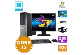 PC De Bureau Dell Lot PC Dell Optiplex 3010 Dt Core I3 3.1Ghz 4Go 250Go Dvd WiFi W7 + Ecran 19