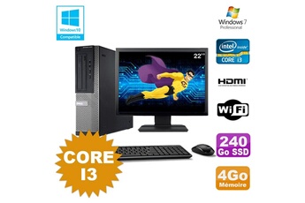 PC De Bureau Dell Lot PC Dell Optiplex 3010 Dt Core I3 3.1Ghz 4Go 240Go SSD WiFi W7 + Ecran 22