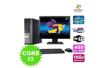 PC De Bureau Dell Lot PC Dell Optiplex 990 Sff I3-2120 3.3Ghz 16Go 480Go SSD Dvd WiFi W7 + Ecran 22"