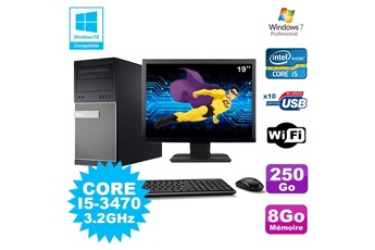 Pc De Bureau Dell Lot Pc Tour Dell 790 Intel I5-3470 3.2Ghz 8Go 250Go Dvd Wifi Win 7 + Ecran 19"