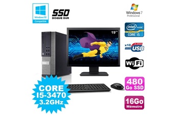 PC De Bureau Dell Lot PC Dell 7010 Sff Core i5-3470 3.2Ghz 16Go 480Go SSD Dvd WiFi W7 + Ecran 19